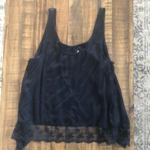 Navy Scalloped Lace Crop Top